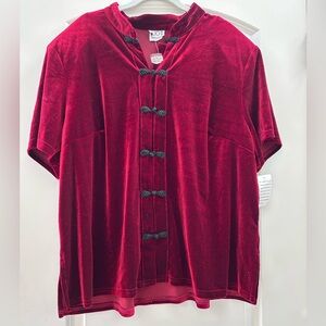 NWT Vintage Clio II Scarlet Red Velour Tunic Jacket. Mandarin collar, frog clasp